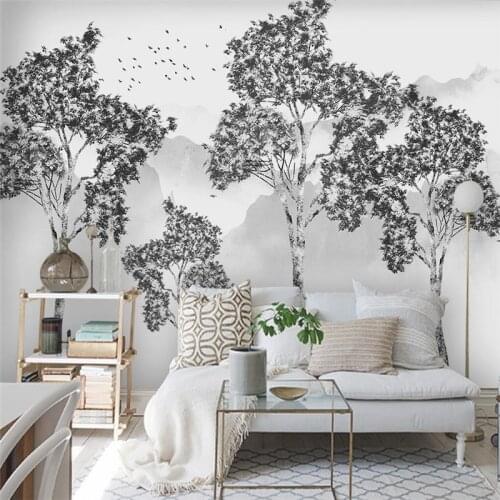 Beibehang custom Black and white big tree forest wall paper living room decoration mural papel de parede 3d wallpapers for walls