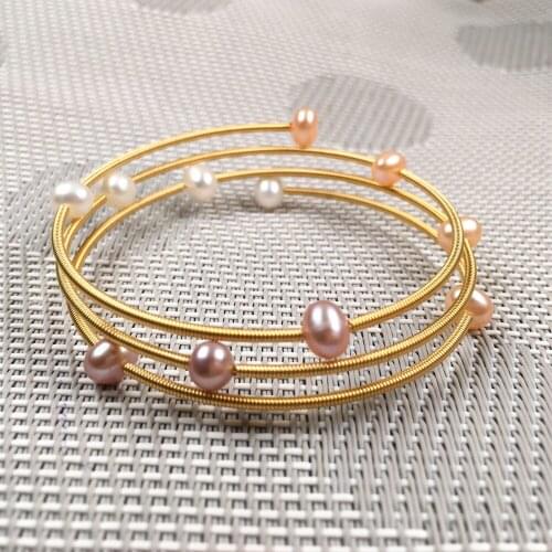 Fashion Multi-layer Hollow Pearl Adjustable Copper Bracelets Bangle for Women Girls Party Wedding 7-8mm Natural Pearls Bracelet