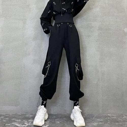 Oversized Cargo Pants Women Gothic Streetwear Black Chain Harajuku Korean Street Style Trousers Female Hip Hop