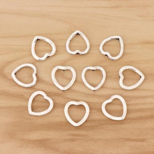 50 Pieces Tibetan Silver Hollow Open Heart Spacer Beads Charms for DIY Bracelet Jewellery Making Accessories 13x13mm