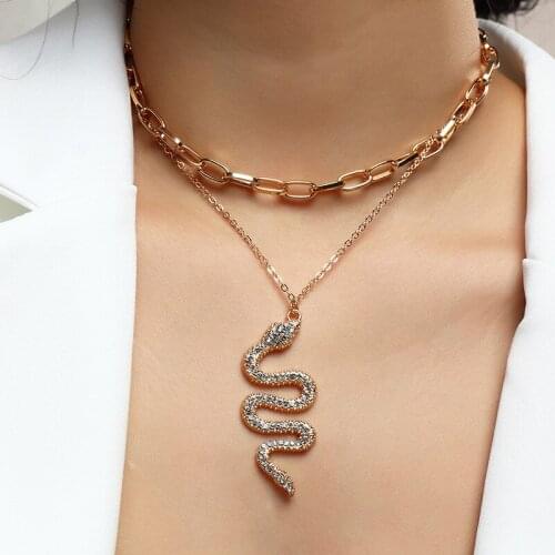 DAXI Snake Pendant Crystal Necklace For Women Fullmetal Alchemist Chain Around The Neck Fashion Multi-Layer Clavicle Chain