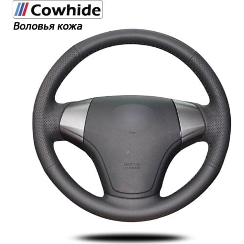 Black Genuine Leather Car Steering Wheel Cover for Hyundai Elantra 2008 2009 2010