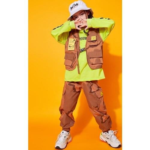 Kid Hip Hop Clothing Sweatshirt T Shirt Sleeveless Top Vest Camo Cargo Pants For Girls Boys Jazz Dance Costume Clothes Wear