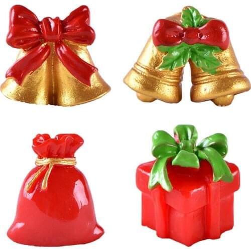 4PCS Christmas Miniature Ornament Lovely Gift Bag Gift Box Bell Resin Ornament Mini Gift Box Decoration