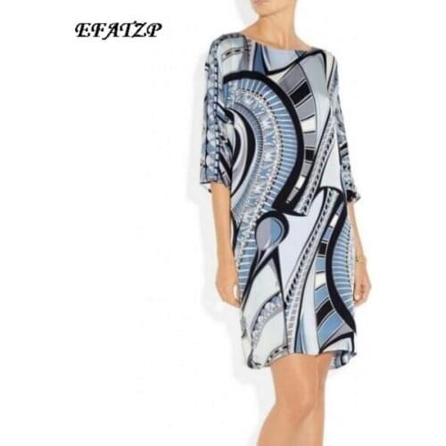 [EFATZP] New Arrival Ladies' Luxurious Brand Dress Womens Charming Printed Stretch Jersey Half Sleeve Silk Loose Casual Dress