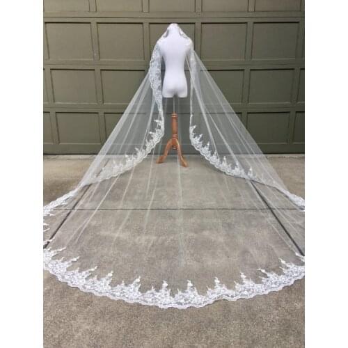 Cathedral Wedding Veil, All Lace Veil Soft Chapel Veil Light Ivory Veil 1 Tier Bridal Veil with Comb