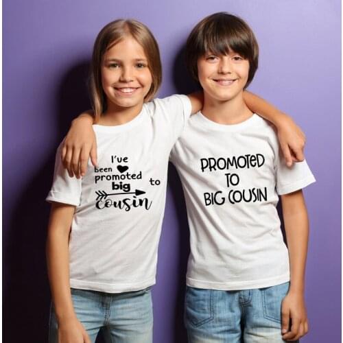 1pc Promoted To Big Cousin Boys Girls Short Sleeve Tshirt Summer Toddler Brothers and Sisters Announcement Shirts Children Cloth