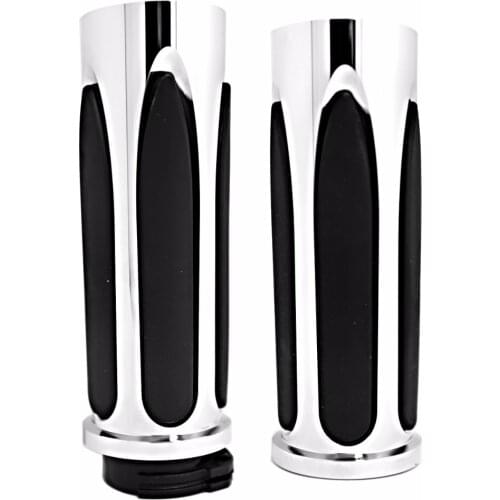 Chrome Shallow Cut Soft Touch Comfort 1" Handlebar Hand Grips For Harley Dyna Touring Softail Sportster V-Rod All Dual-Cable