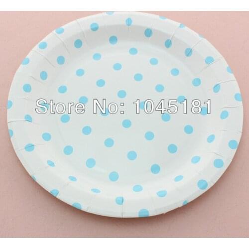 Ipalmay Free Shipping 720 pcs/lot Blue Polka dot Party Paper Plates Wedding Baby Shower Decoration Disposable Paper Plates