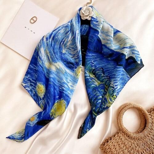 KOI LEAPING new fashion art retro Oil painting twill 90 Large Square Scarf Women Sunscreen Silk Scarf Shawl festival gift