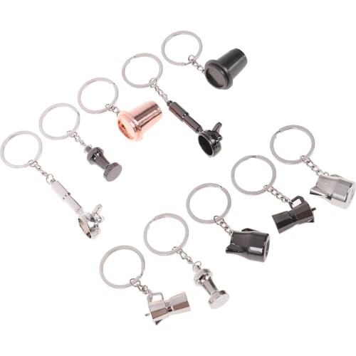 Creative Barista Coffee Tamper Keychain Coffee Maker Handle Moka Pitcher Key Ring Portable Coffeeware Espresso Accessories Gift