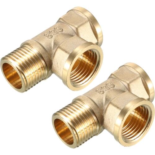 Brass Tee Pipe Fitting T-Shaped Coupler Hose Part 2pcs