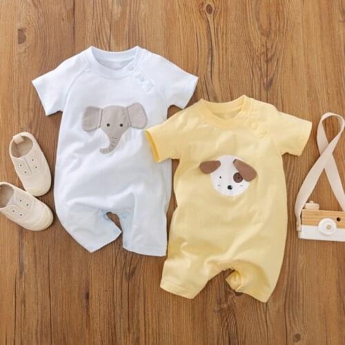 PatPat 2021 New Summer Baby Animal Applique Bodysuits for 0-18M Baby Short-Sleeve Cotton Rompers Clothes