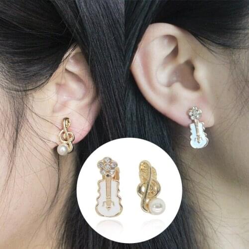 Fashion New Sweet Style Pink Violin Rhinestone Music Symbol White Bead Earrings Cute Girl Jewelry For Wommen 2021 Wholesale