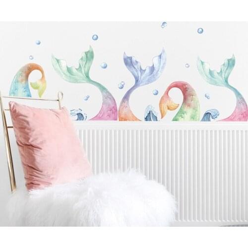 Cartoon Fish Tail Wall Stickers for Kids Rooms Decoraiton Decals Living Room Sofa Art Waist Line Child Bedroom Decor Wallpaper