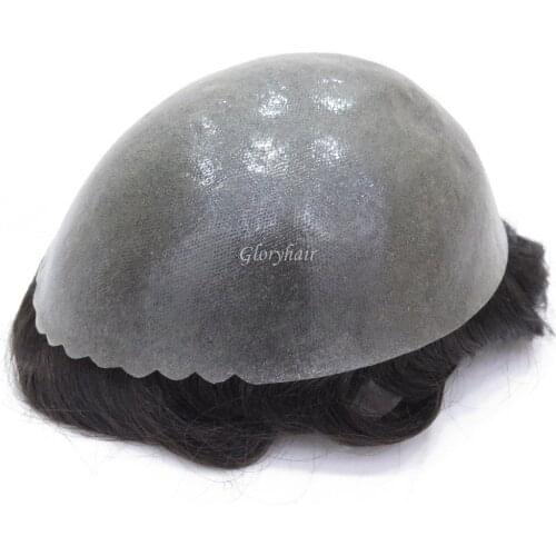 GLORYHAIR Skin - Durable Thickness Skin Men Toupee PU Mens Capillary Prothesis Fine Quality Indian Human Hair Men Wig