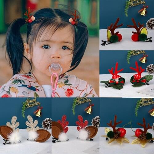 Oaoleer 2pcs Christmas Hair Accessories for Baby Girls Antler Glitter Cute Hair Clips Pins Baby Flowers Headwear Hairgrips
