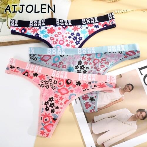 AIJOLEN Sexy Printed Thong and G String Cotton Low-waist Underwear Fashion Letter Underwear Printed Ladies Shorts Underpants