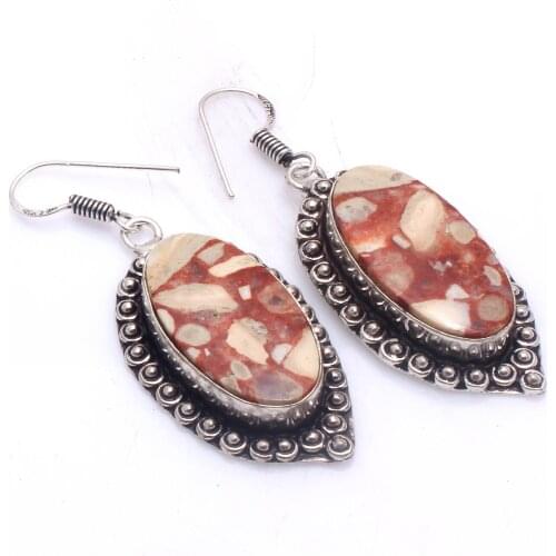Genuine Norina Jasper Silver Overlay on Copper Earrings ,Hand made Women Jewelry Gift , 54 mm, E5792
