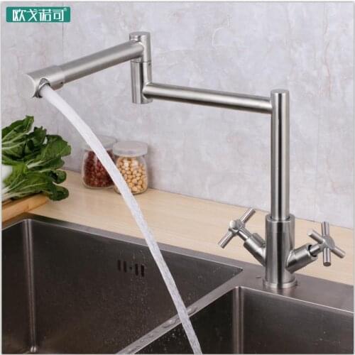 Foldable kitchen faucet double handles hot and cold water 304 stainless steel