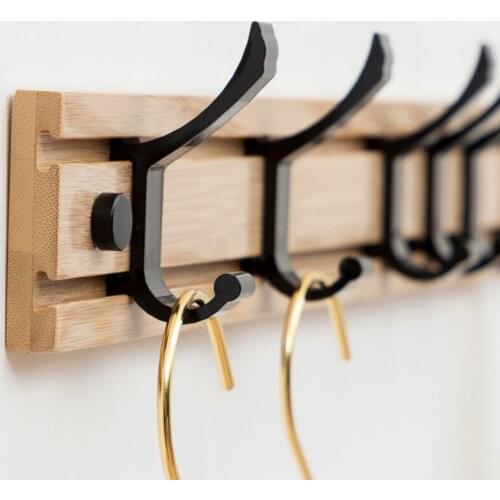 Modern Rustic Bamboo Wall Mount Coat Rack with Adjustable Coat Hooks, for Entryway, Bedroom and Bathroom; Hat Rack, Towel Rack