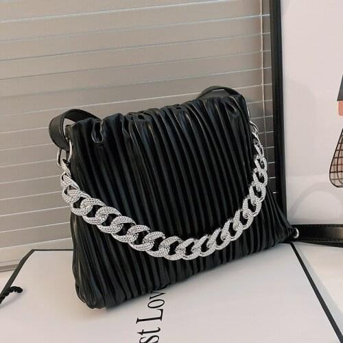 Fashion Design Solid Color Pleated Chain Shoulder Bag for Women 2021 Simple Purse and Handbags Trend Female Luxury Crossbody Bag