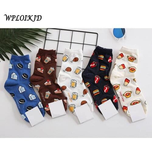 Japanese Harajuku Cake Hamburg Cookies Cute Funny Socks Graffiti Food Kawaii Socks Women Creative Art Calcetines Divertidos Sox