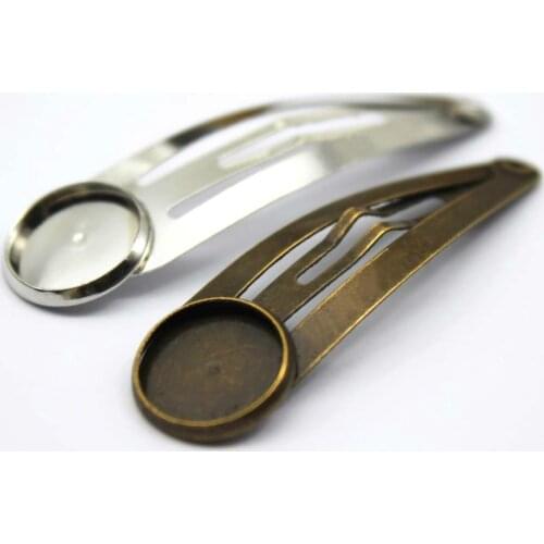 12mm 10pcs Silver Copper Hair Clips Antique Bronze Brass Plated Hairpin Cameo Glass Cabochons Base Supplies for Jewelry