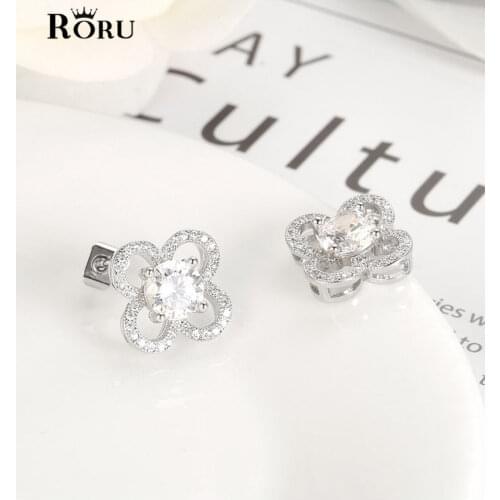 Fashion 1 Carat Rhinestones Womens Stud Earrings Safety Cubic Zirconia Earrings Minimalist Flower Earings Nickel Free Jewelry