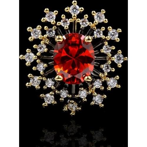 Ladies 925 Silver Ring Red Zircon Ring Jewelry Exaggerated Sunflower Ring Wedding Bridal Ring Attending Cocktail Party Jewelry