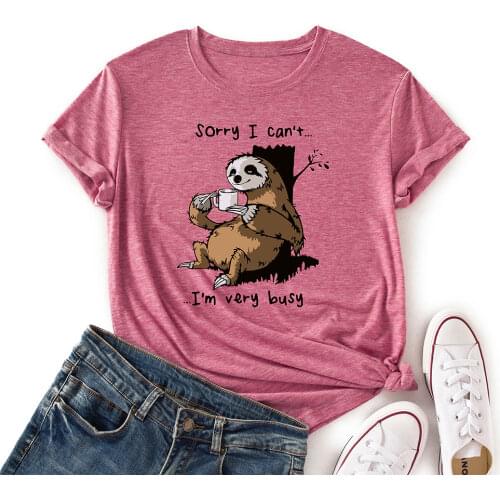 Women Crew Neck Short Sleeve Casual Summer T-shirts Sloth Graphic Tee Shirts Tops Female Clothes Streetwear Shirts