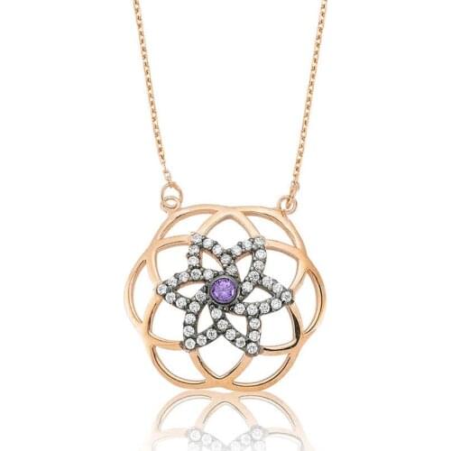 Silver Purple Life Flower Lady Necklace