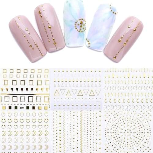 1 Pcs Gold Sliders 3D Nail Stickers Straight Curved Liners Stripe Tape Wraps Geometric Nail Art Decorations Stickers