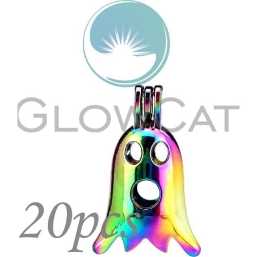 20x CC831 Cute Rainbow Ghost Beads Cage Jewelry Making Essential Oil Diffuser Pearl Cage Locket Pendant