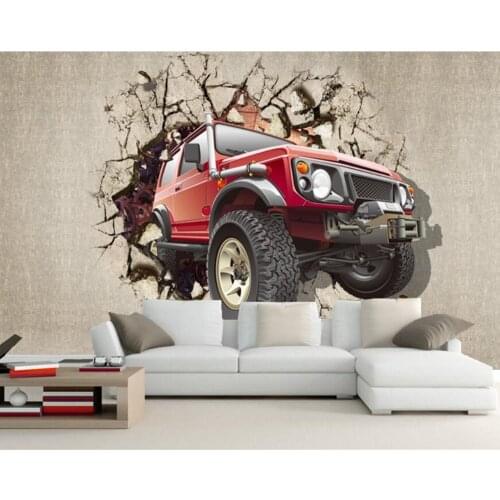 Retro car breaking out of the wall 3d wallpaper mural papel de parede,living room sofa TV wall bedroom wall papers home decor