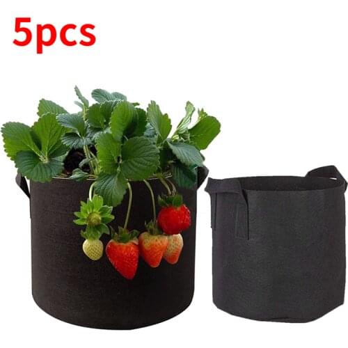 5pcs Plant Grow Bags Planting Bags Garden Pots Felt Gardening Vegetable Garden Pots Fabric Planter Pot Gardening Supplies