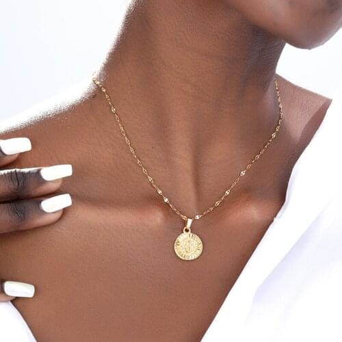 A-Z initial Letter Pendant Stainless Steel Necklace Round Coin Letter Necklaces Gold Chain Choker Gift Fashion Jewelry For Women