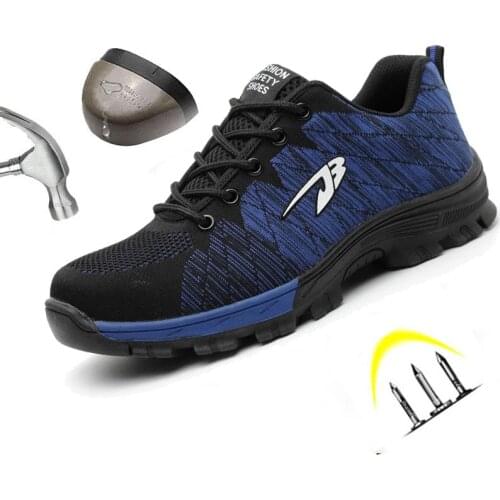 Safety Shoes Men Breathable Mesh Lace Up Steel Toe Anti Smashing Puncture-resistant Indestructible Work Boots Unisex Size 35-48