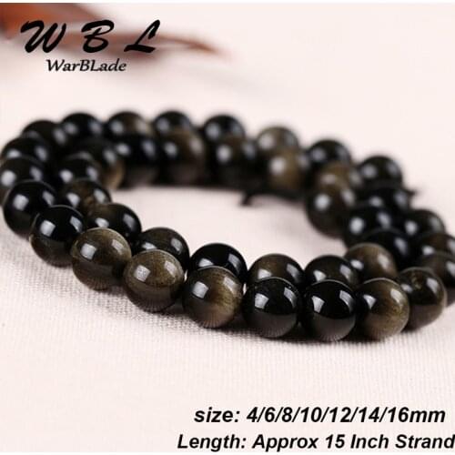 WarBLade Natural Stone Gold Obsidian Beads Round Loose Stone Beads For DIY Bracelet Jewelry Making 4mm 6mm 8mm 10mm 12mm