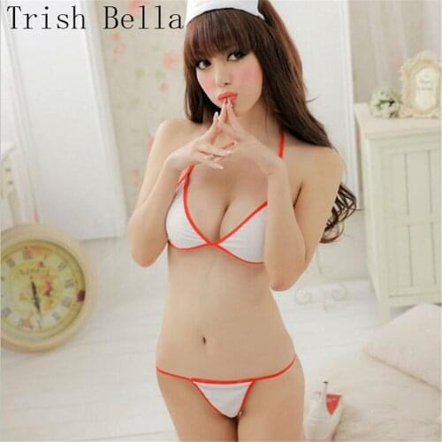 Micro bikini extreme open bra Pure color Edge Nurse Cosplay halter erotic sexy lingerie sexy costumes babydoll langeri lenceria