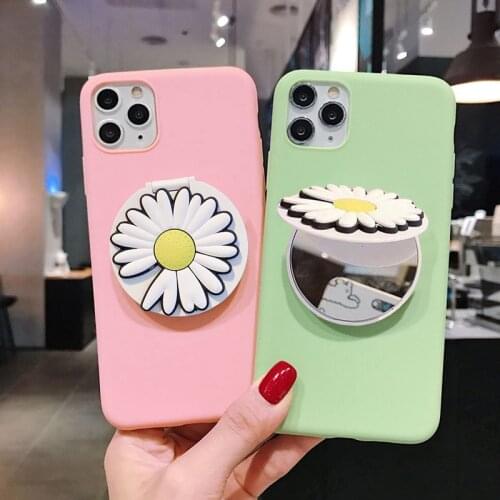 Cartoon Flower Makeup Mirror Case for Apple iPhone SE 2020 11 Pro Max XR XS X 6 6S 7 8 Plus 5S Soft Stand TPU Cover