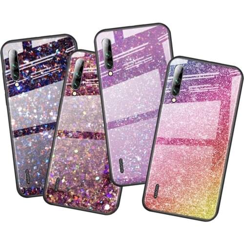 Tempered Glass Cover Gold Pink Glitter Print For Xiaomi Mi 11 11i 10T CC9E CC9 9T Note 10 Ultra Pro Lite 5G Phone Case