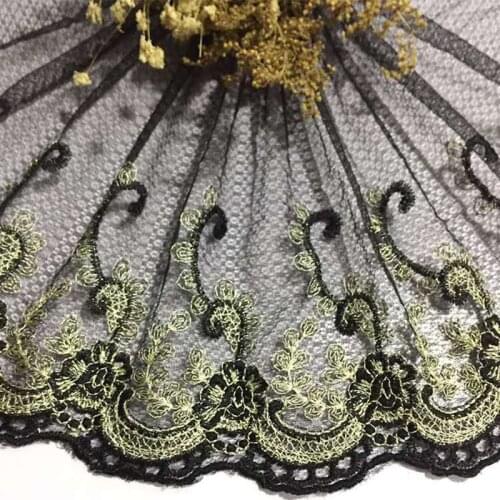 Handmade black lace fabric gold embroidery for Clothes Doll Dress Home Textiles DIY curtain Apparel Sewing Lace Trim accessories