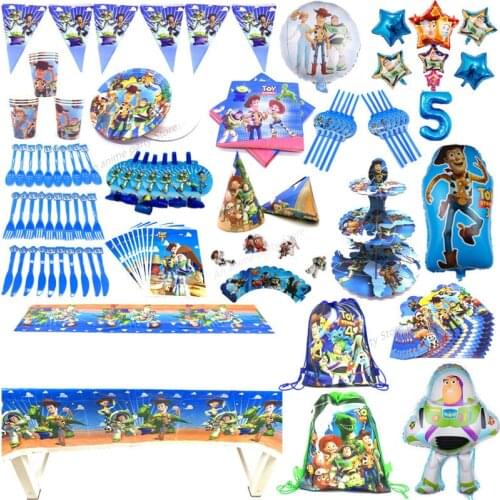 Disney Toy Story Party Tableware Anime Buzz Lightyear Childrens Birthday Party Decoration Pennant Paper Cup Plate Tablecloth