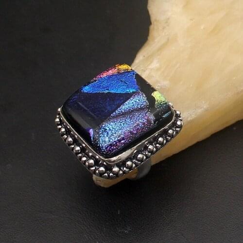 Elegant Fashion Jewelry New Dichroic Glass Silver Color Jewelry Band Ring For Women Size 8 HD240