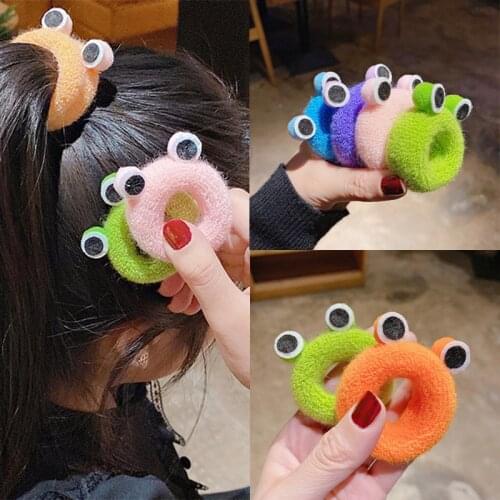 Cute Frog Plush Hair Ring Ties Candy Color High Elastic Rope Seamless Thicken Rubber Band Women Girls Headwear Accessories