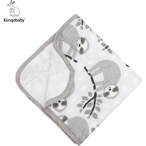 Kangobaby 4 Layers Muslin Blanket Baby Quilt Bamboo Cotton with Rainbow Sloth Print Photography Accessory Room Decorations