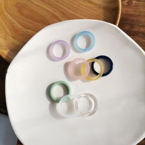Korea 2021 Chic Colorful Transparent Resin Acrylic Rings Hot Morandi Color Light Ring Women Party Jewelry Ring