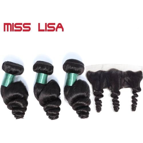 MISS LISA Loose Wave Bundles With 13*4 Lace Frontal Non-Remy Malaysia Human Hair Weave Bundles With Frontal Hair Extension