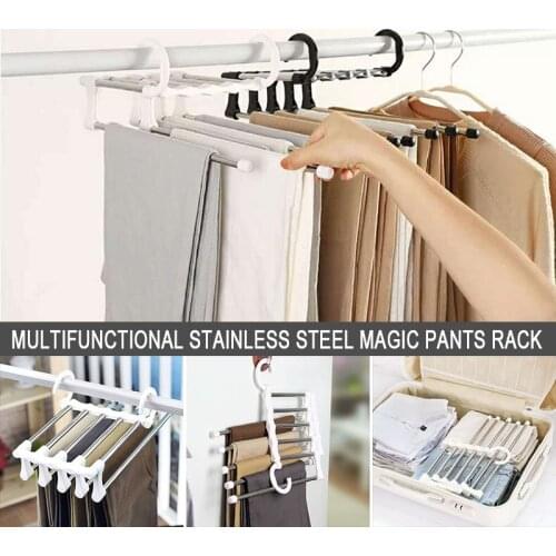 Multi-functional 5 in 1 Trouser Storage Rack Adjustable Pants Tie Storage Shelf Closet Organizer Stainless Steel Clothes Hanger